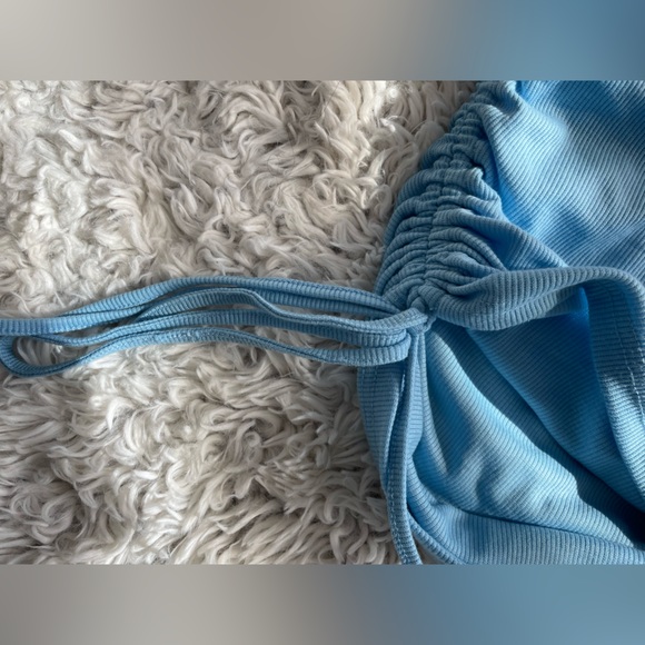 Light Blue Ruched Ribbed Dress - Picture 5 of 7